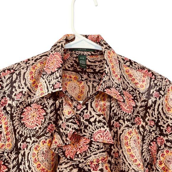 Lauren Ralph Lauren Button Up Ruffle Blouse Petite S Cotton Paisley 3/4‎ Sleeve - Picture 5 of 5